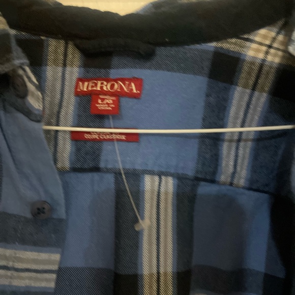 Sale‼️Merona Flannel   button down Blue Shirt by -Size Large-Preowned - Picture 11 of 14